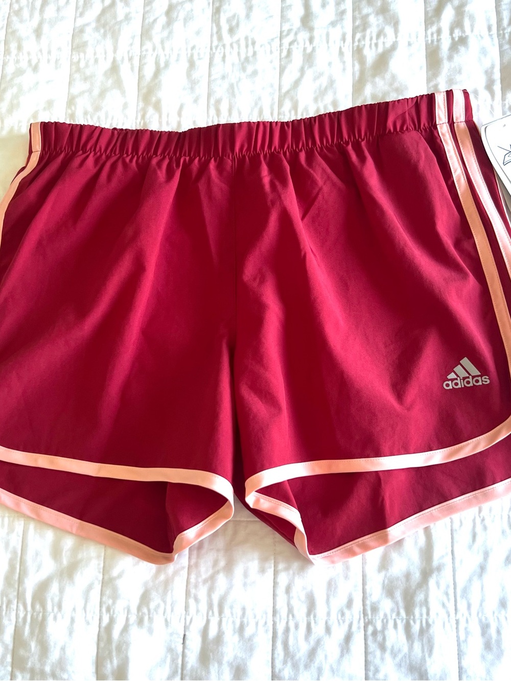 adidas Women's Deep Red Athletic Shorts with Light Pink Trim